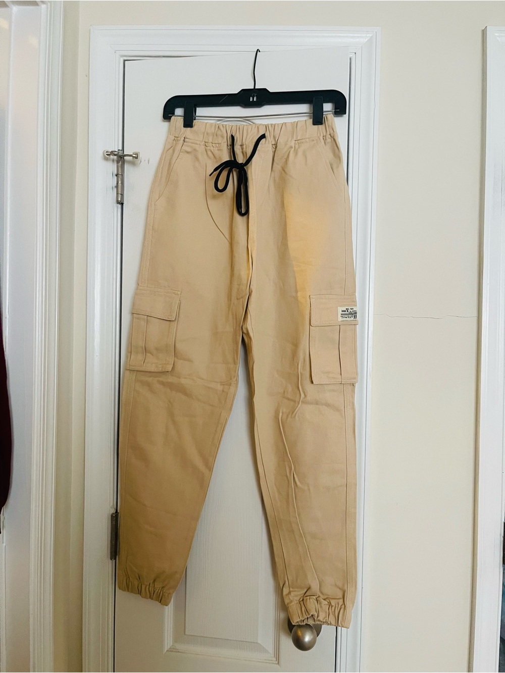 SHEIN Beige Cargo Jogger Pants with Black Drawstring